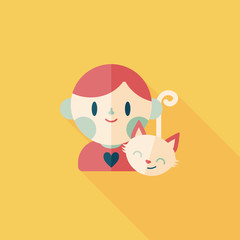 Pet cat and boy friendship flat icon with long shadow,eps10