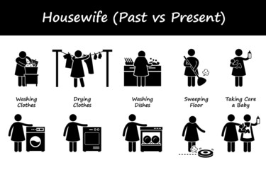 Housewife Past versus Present Lifestyle Cliparts