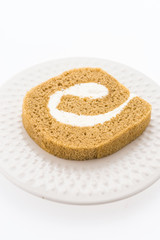 Jam roll cake isolated on white background