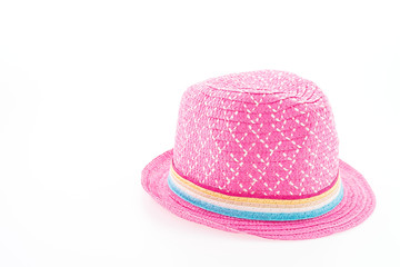 Fototapeta na wymiar pink straw hat isolated on white background