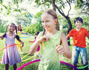 Group of Children Playing Hula hoop Concepts
