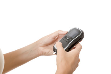 hands and glucometer