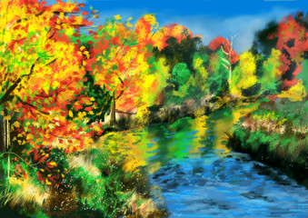 Obraz na płótnie Canvas hand draw autumn forest