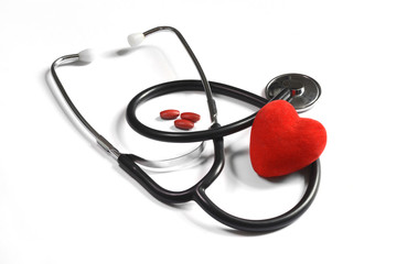 Red heart and a stethoscope