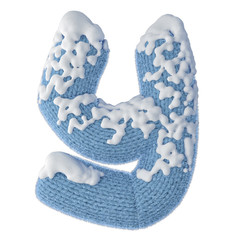 Y letter made of wool covered  with snow