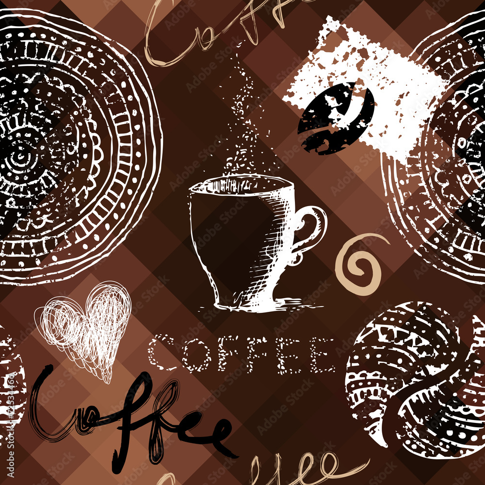 Poster coffee grunge pattern on polygonal background