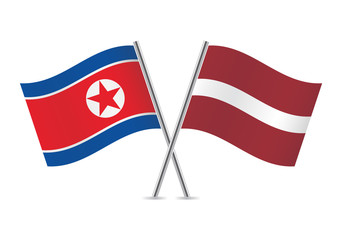 North Korean and Latvian flags. Vector illustration.