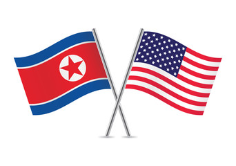 North Korean and American flags. Vector illustration.