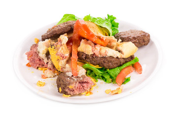 Pieces of hamburger.