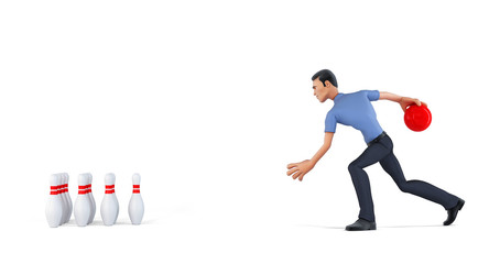 3d businessman playing bowling. Isolated, contains clipping path