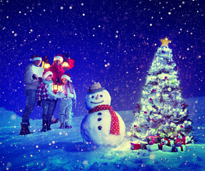 Christmas Tree Family Carol Snowman Concepts