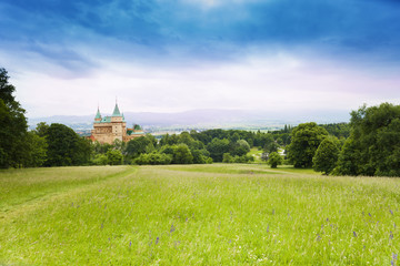 Fototapeta na wymiar Bojnice castle from the hills