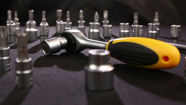 Box with automotive mechanic tools kit