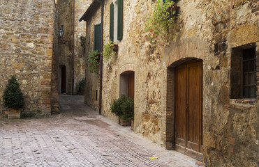 Fototapeta na wymiar Old street and doors in an old town from Tuscany