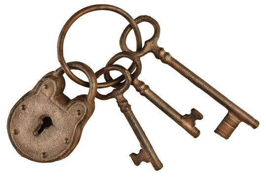Lock and keys on a ring isolated on white