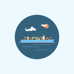 Icon with colored cargo container ship, vector illustration