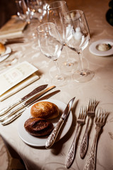 Empty glasses in restaurant