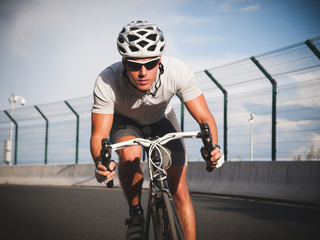 Cyclist portrait in action