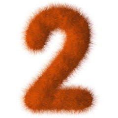 Orange shag 2 number font isolated on white background