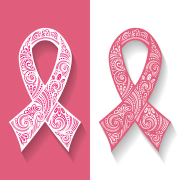 Vector Ornate Emblem, Ribbon of Breast Cancer