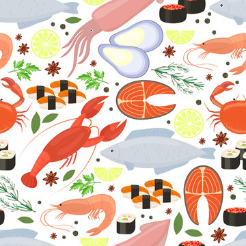 Seafood and spices  background for restaurant menu