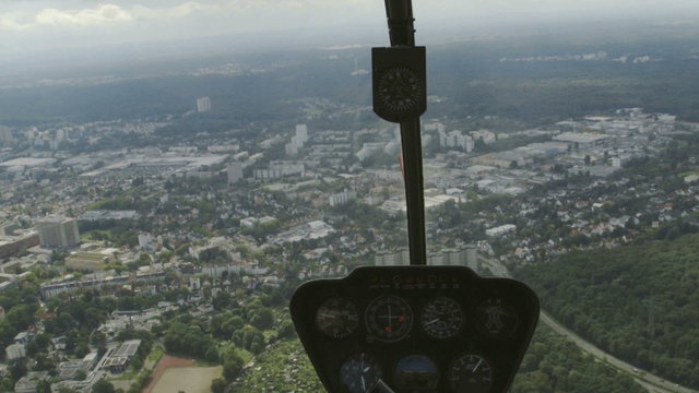 Frankfurt Skyline from a Helicopter Cockpit
