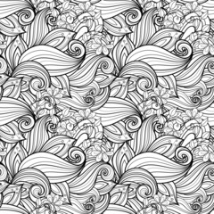 Seamless Monochrome Floral Pattern (Vector). Hand Drawn Texture 