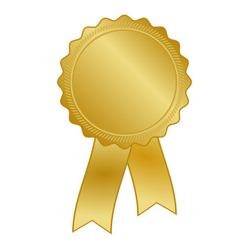 gold award rosette with ribbon