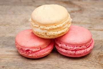 Macaroons on a wooden table