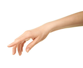Female caucasian hand gesture isolated