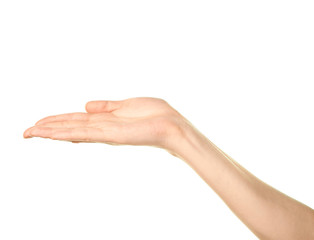 Female caucasian hand gesture isolated