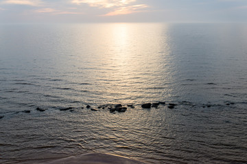 aerial view to the Shoreline of Baltic sea beach with rocks and