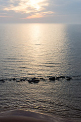 aerial view to the Shoreline of Baltic sea beach with rocks and