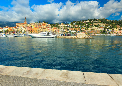 Beautiful harbor and old city panorama,Menton,Provence,France