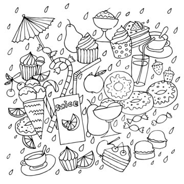 Bright seamless pattern with sweets and tea