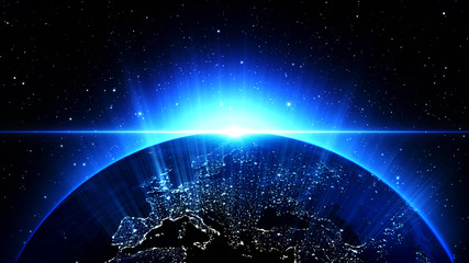 Planet Earth in universe, space, galaxy in a nebula cloud
