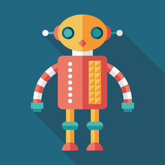 Robot flat square icon with long shadows. Set 5