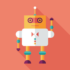 Robot flat square icon with long shadows. Set 1