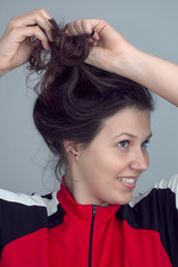 Naklejka premium Girl preen own hair