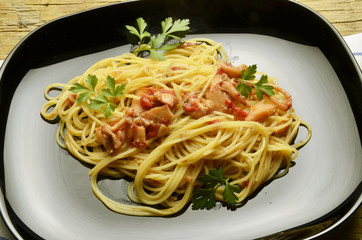 Spaghetti with seppie Cucina italiana Food Expo Milano 2015