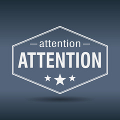 attention hexagonal white vintage retro style label