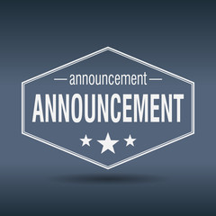 announcement hexagonal white vintage retro style label