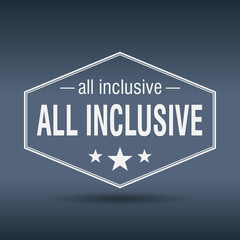 All inclusive hexagonal white vintage retro style label