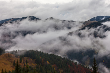 global warming. mountain landscape. Clouds and fog