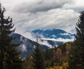 global warming. mountain landscape. Clouds and fog