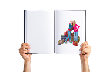 Christmas women holding gifts printed on book