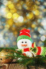 Christmas and New Year snowman on the background. Christmas deco