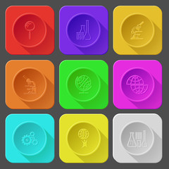 magnifying glass, chemical test tubes, lab microscope, shift glo