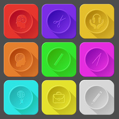 human brain, scissors, headphones in hands, ruler, caliper, litt