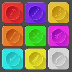 hammer, hand drill, chisel, screwdriver and spanner, wheelbarrow